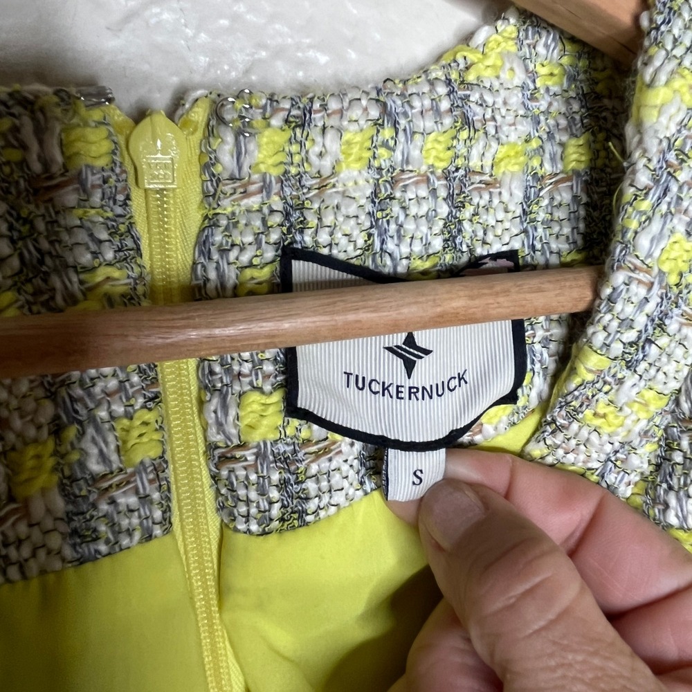 Tuckernuck Yellow and Gray Plaid Tweed V-Neck Mini Dress Long Sleeve Size S - Picture 2 of 8
